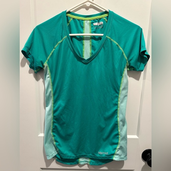 Women’s Marmot Zeal Performance Athletic Top Short Sleeve Green Blue Size Small - Picture 1 of 8